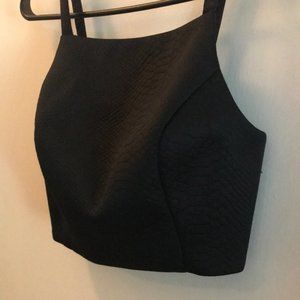 Topshop Square Neck Black Crop Top - embossed